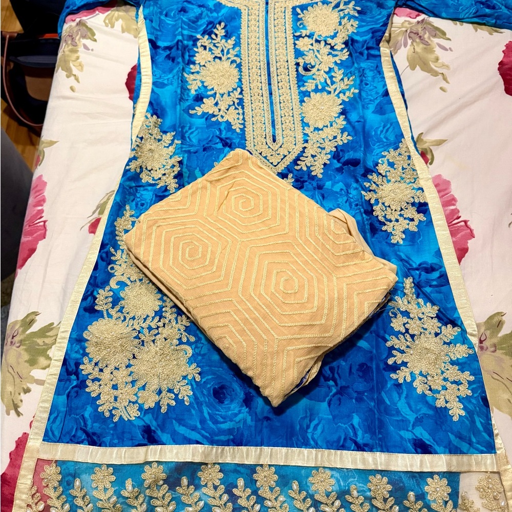 Blue and Gold Embroidered Dress